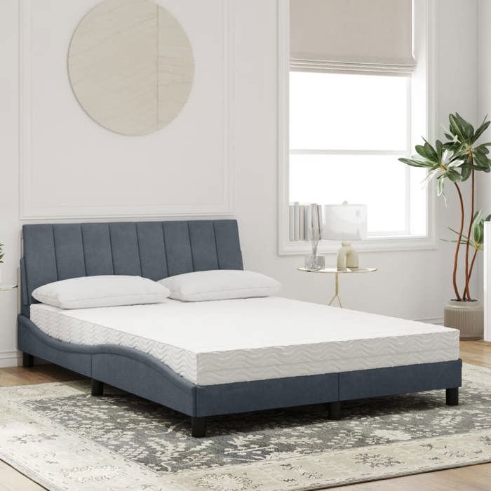 VidaXL Lit avec matelas gris foncé 140x200 cm velours 3208599