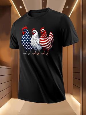 Patriotic American Flag Rooster Tshirt - Lightweight Brea...