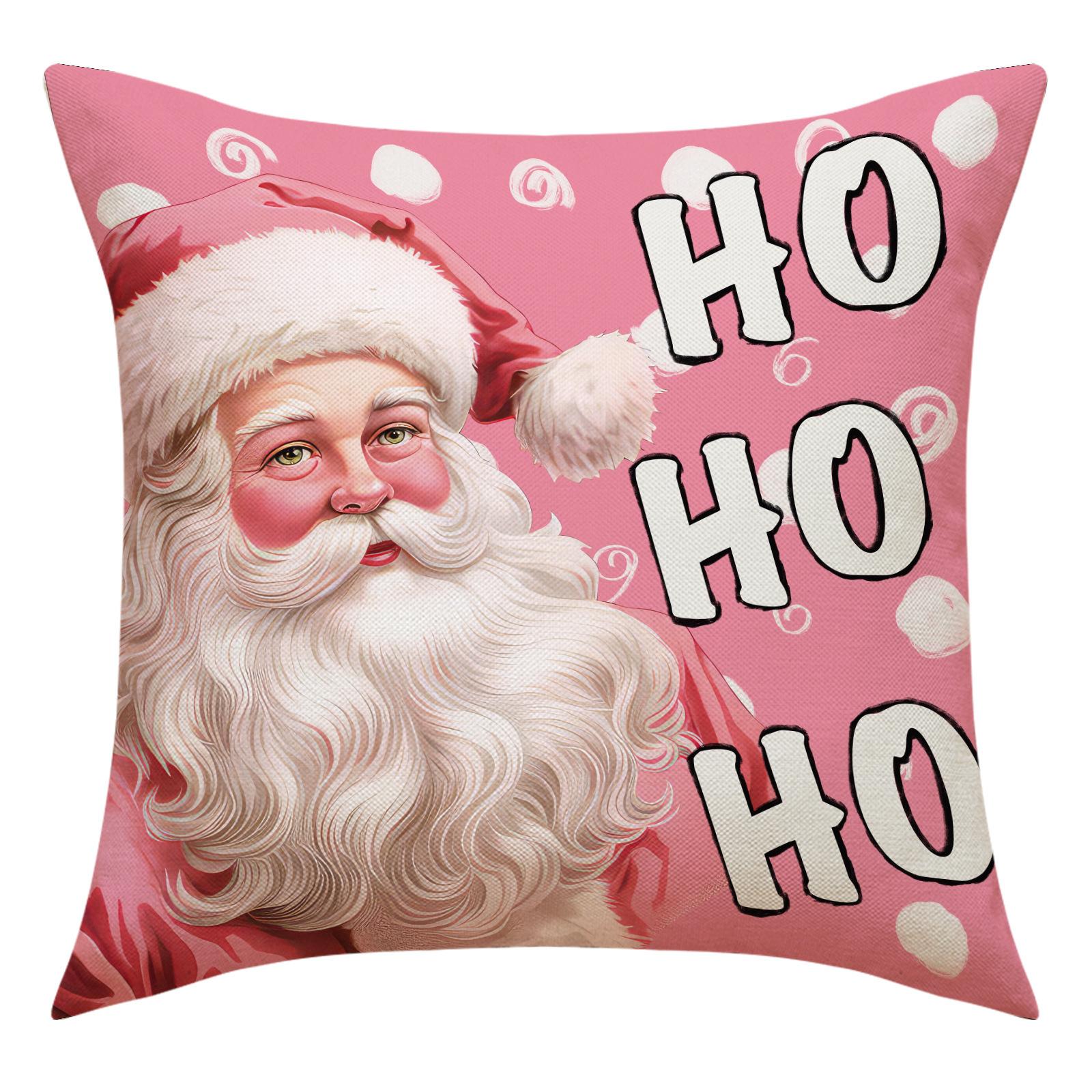 

1pc Pink Chrismas Cushion Cover Santa Claus Snowman Bow Washable Cover 2025 New for Home Ornament Xmas New Year Decoration 45x45cm