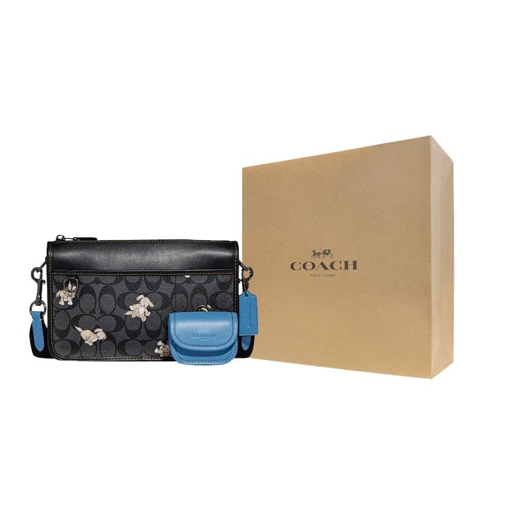 New COACH Heritage Artificial Leather Combo Bag, Shoulder Bag, Crossbody Bag Medium Men's Charcoal & Black CC131-QBPHT