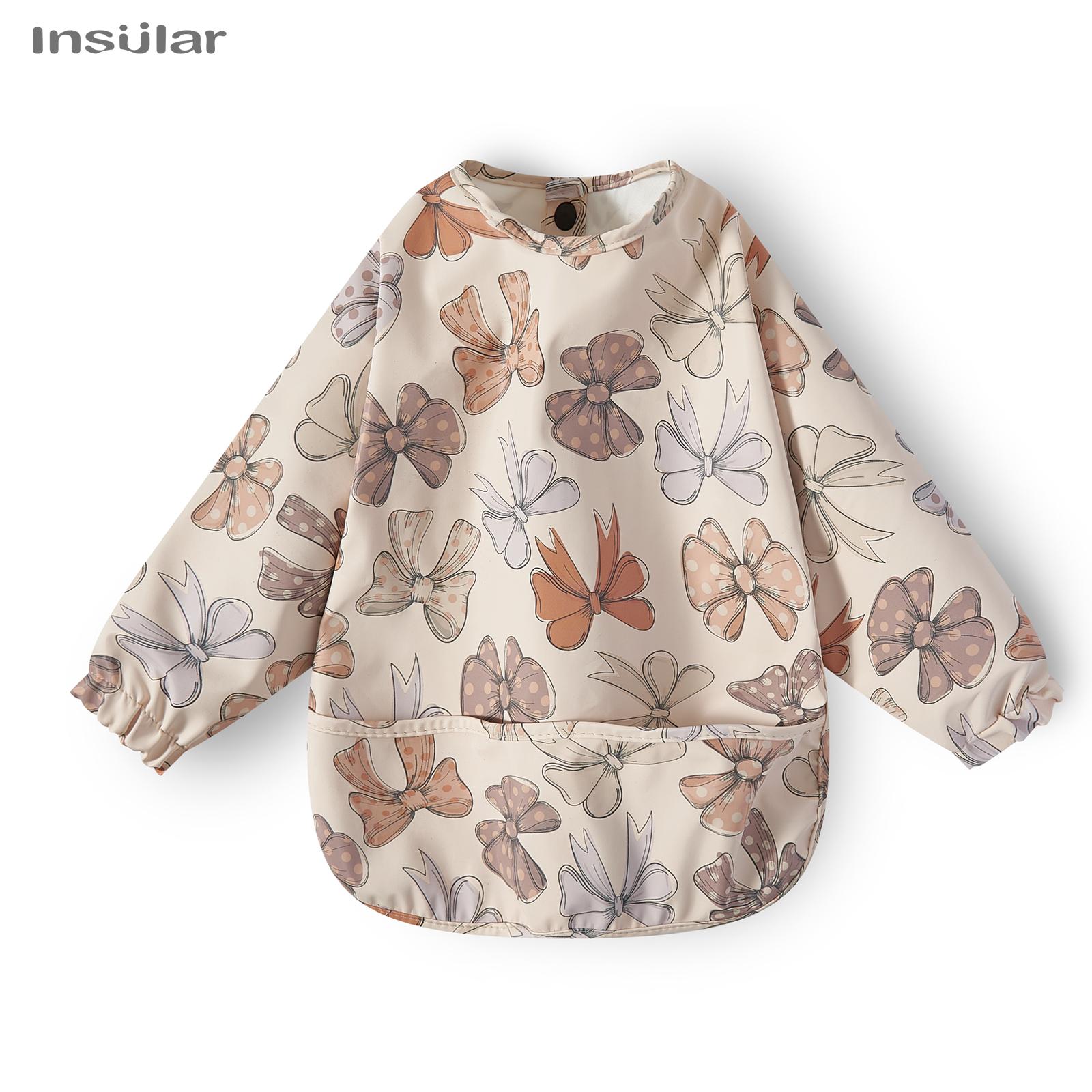 

New Children Feeding Aprons Long sleeve Baby bib with Pocket Full Cover Baby Bibs with Pocket waterproof long sleeve bibs S(6-12M)
