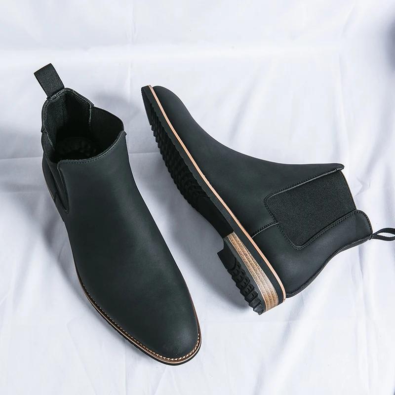 

New Boots for Men Black Brown Superfiber Leather High Top Office Business Brand Chelsea Boots Size 38-46 Men Boots 46 чорний