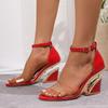 Fashion Women's New Crystal Wedge Sandals Summer Fashion Round Toe Open Toe Bag Heel One Strap Anti-slip Wear-resistant Roman High Heels