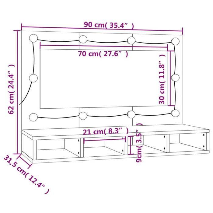 VidaXL Armoire à Miroir avec LED Armoire de Rangement Miroir de Maquillage Meuble de Salle de Bain Maison Intérieur Chêne 820457
