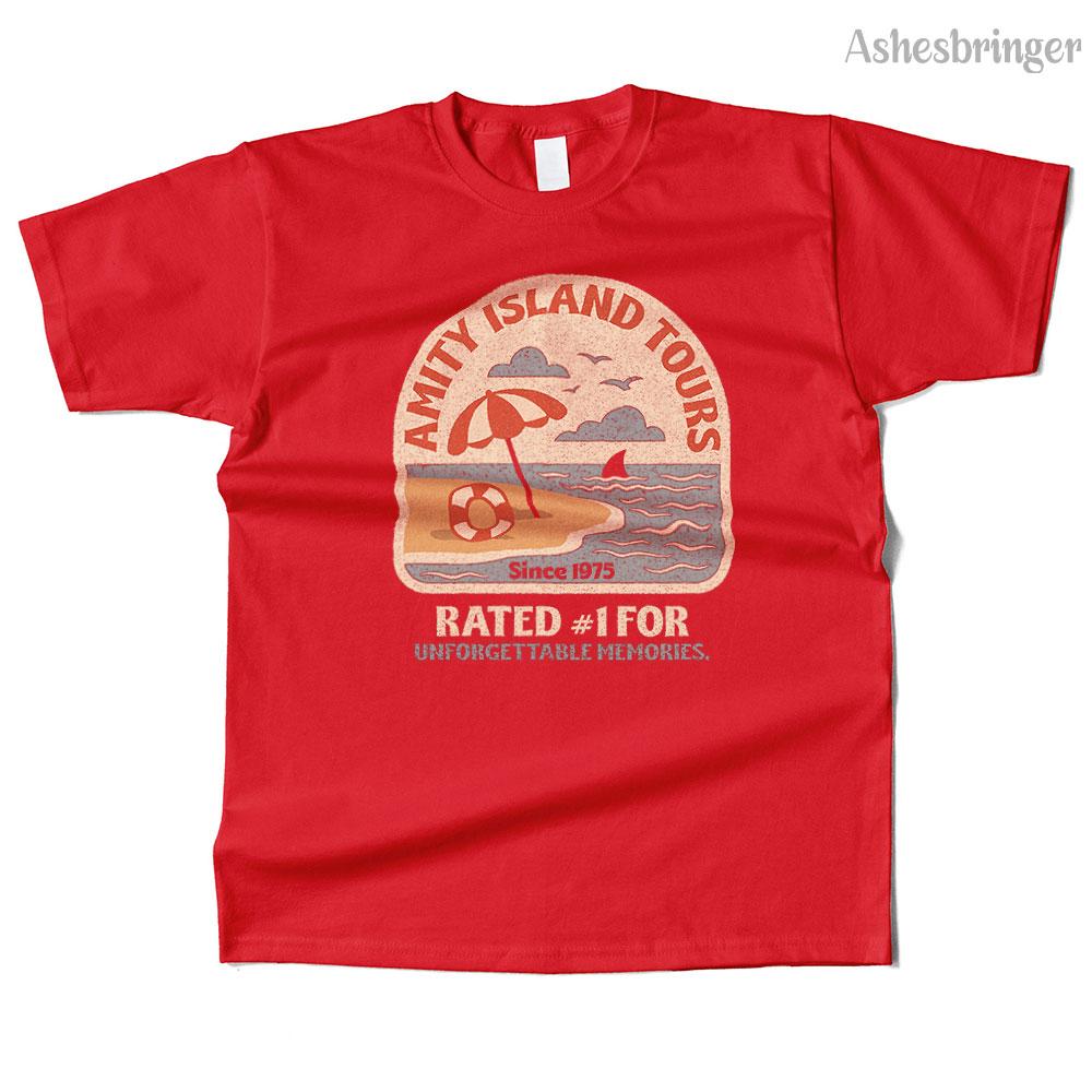 

Mens Cotton Amity Island Tours Graphic High Quality T Shirt Street Casual Style Tee for Men and Women M