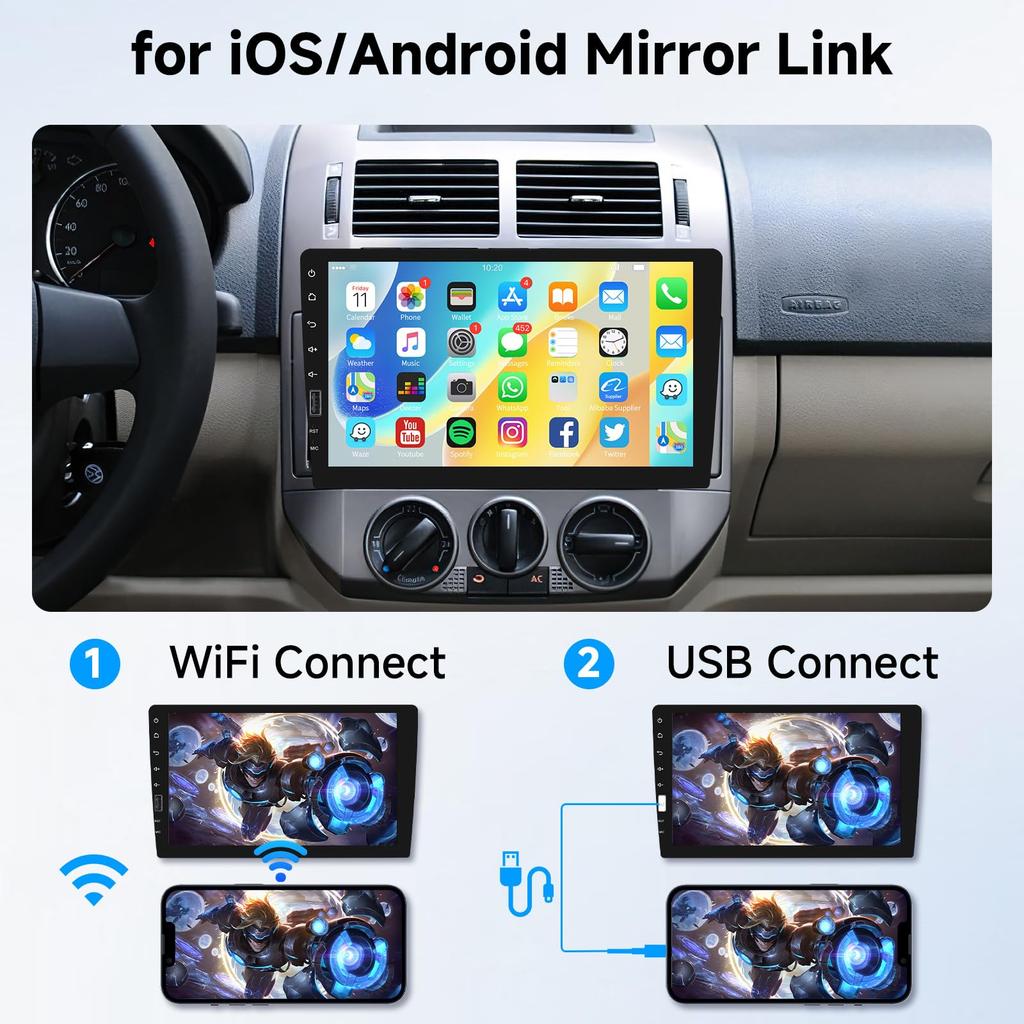 Hodozzy 1Din 9 Inch Touch Screen 1 Din Car Radio Wireless Carplay and Android Auto Car Stereo Single Din Support Bluetooth Handsfree Mirrorlink USB FM