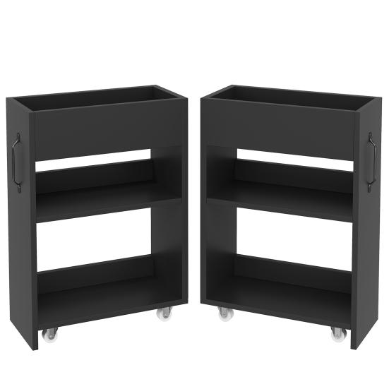 Open Storage Shelf Bookcase with Casters Mobile Sideboard Pull-Out Side Drawer Large Edge Document Protection Reversible Left/Right Configuration -