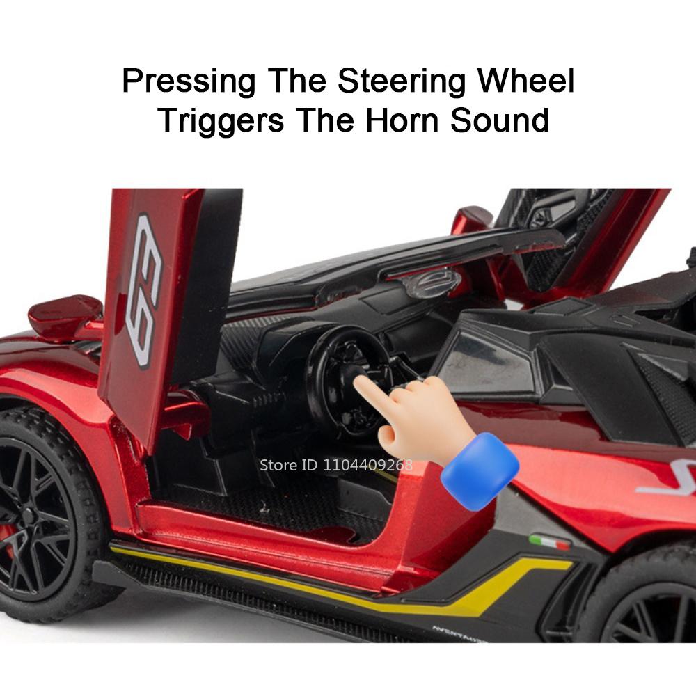 Scale 1:32 SVJ63 V12GT Toy Sports Car Model Alloy Diecast Sound Light Doors Opened Cars Models Children's Interactive Toys