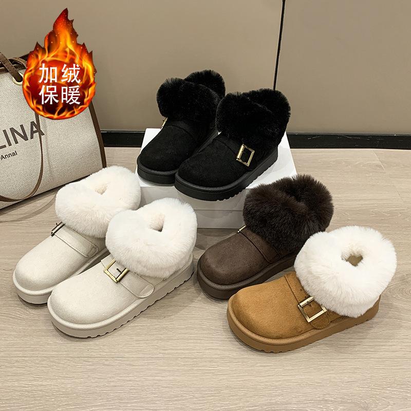 Snow boots fur integrated winter new short tube piled thickened lazy cotton boots