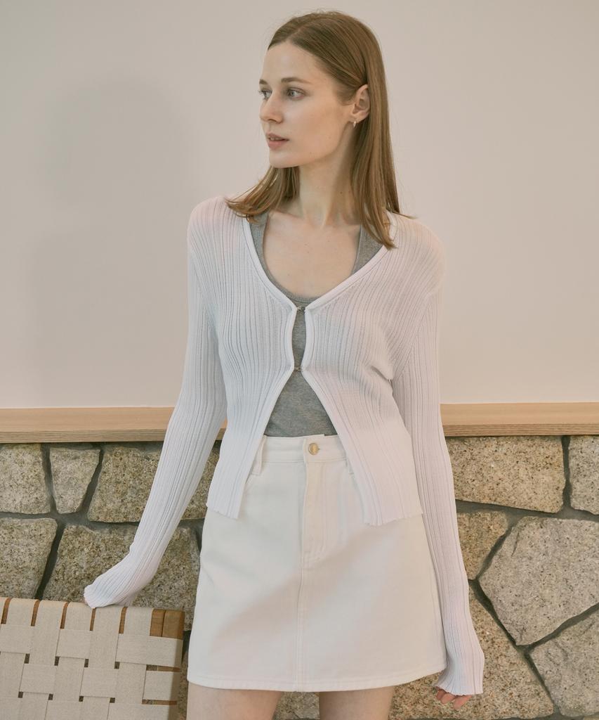 VLETI Summer V-Neck Hook Front Ribbed Bolero (White)