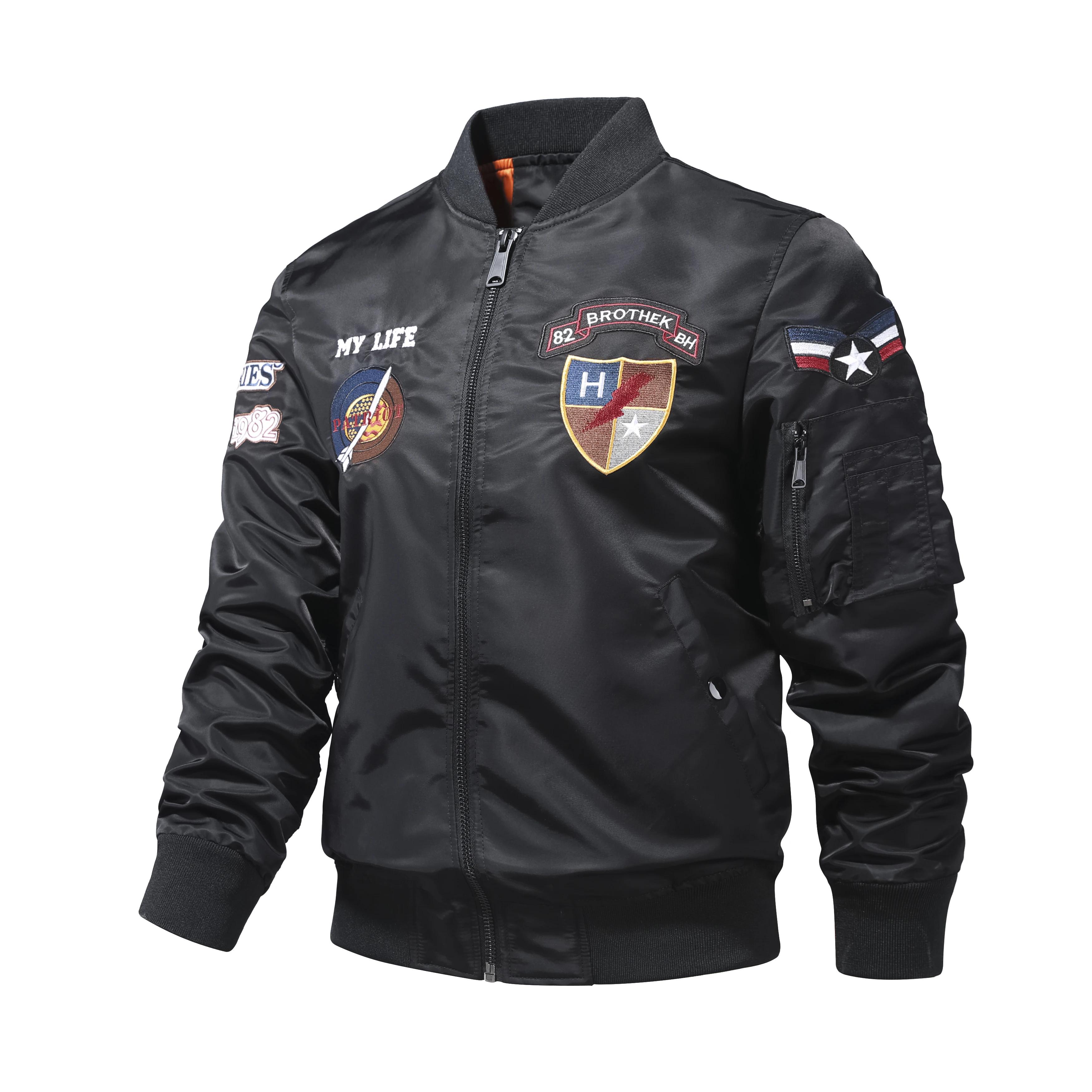 

MA-1 Ретро Американский Стиль Рабочая Пилотская Куртка Мужская Осенне-Зимняя Утепленная Бейсбольная Куртка Трендовое Пальто с Вышивкой Вертолета M чёрный