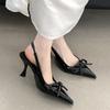 Luxury Designer Patent Leather Slingbacks High Heels Women Sexy Pointed Toe Bow High Heeled Sandals Elegant Dress Women Pumps