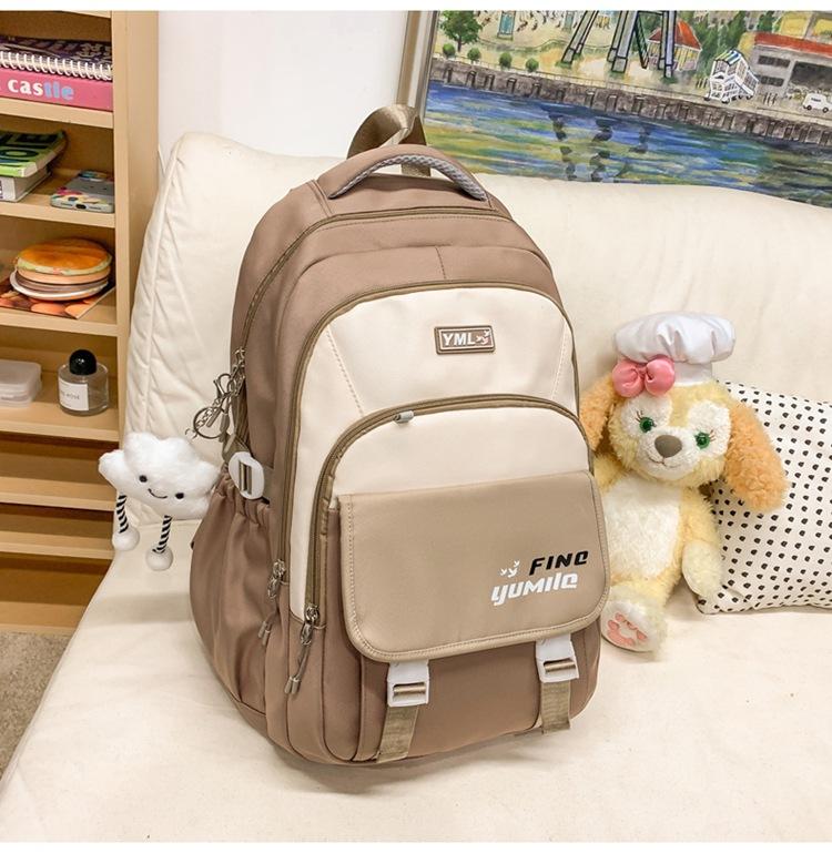 Schoolbag Trendy Versatile Color Matching Backpack Women's Lightweight Simple Large Capacity Junior and High School Student School Bag Short Trip
