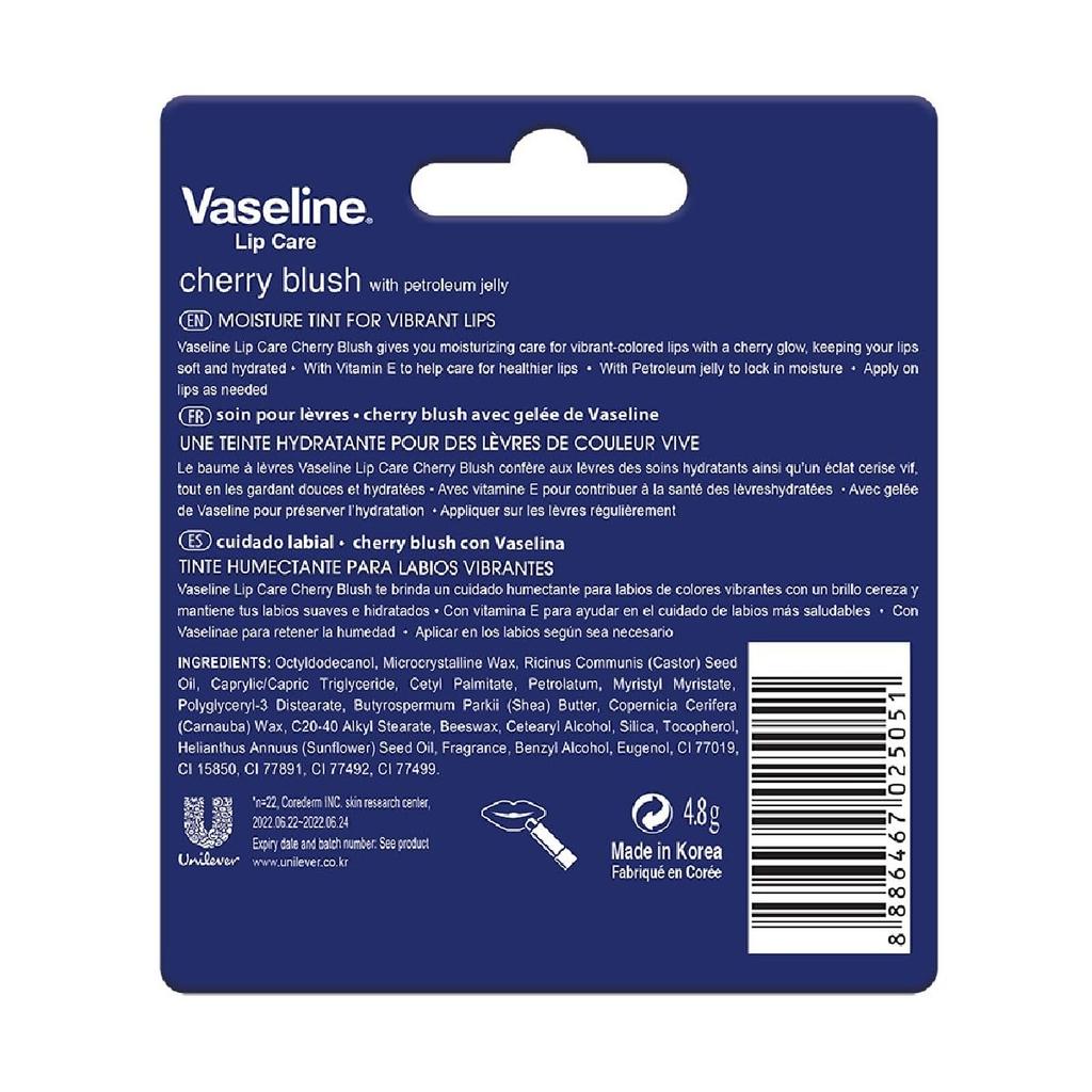 Vaseline Lip Care Cherry Blush Tinted Lip Balm Stick 4.8g Pack of 1 Long-Lasting 48Hr Moisturization Glossy Soft Lips