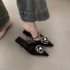 Luxury Pointed Toe Heels Designer Flower Sandals Female Elegant Fashion Shallow Mule Slippers Shoes Women's Sandals Summer 2025