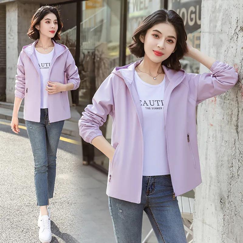 Windbreaker Jacket Women Spring Autumn Trench Coat Female Sports Leisure Outerwear Large Size Hooded Outcoat Ladies Tops