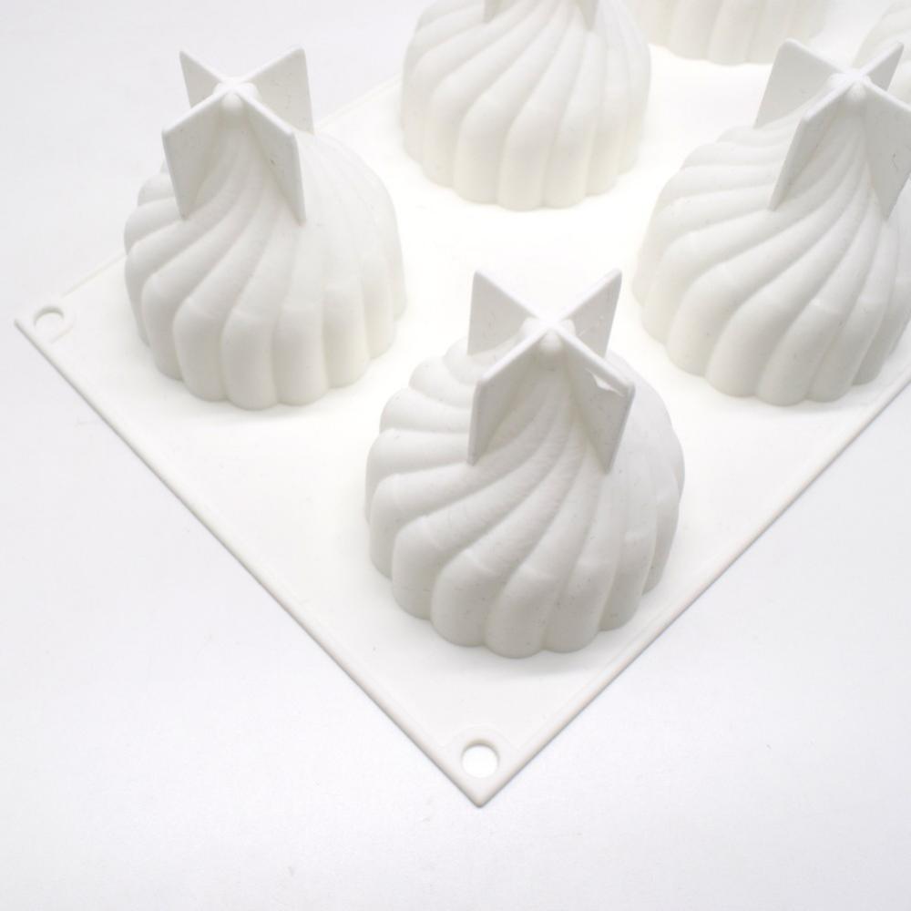 6 with Onion Tip Cyclone Cake Silicone Mold White Mousse