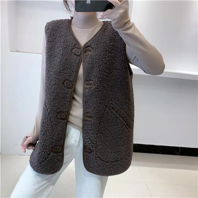 Coats Womens Waistcoat Autumn Winter Imitation Lamb Fur Loose Korean Version Sleeveless Vest Style Basic Tops