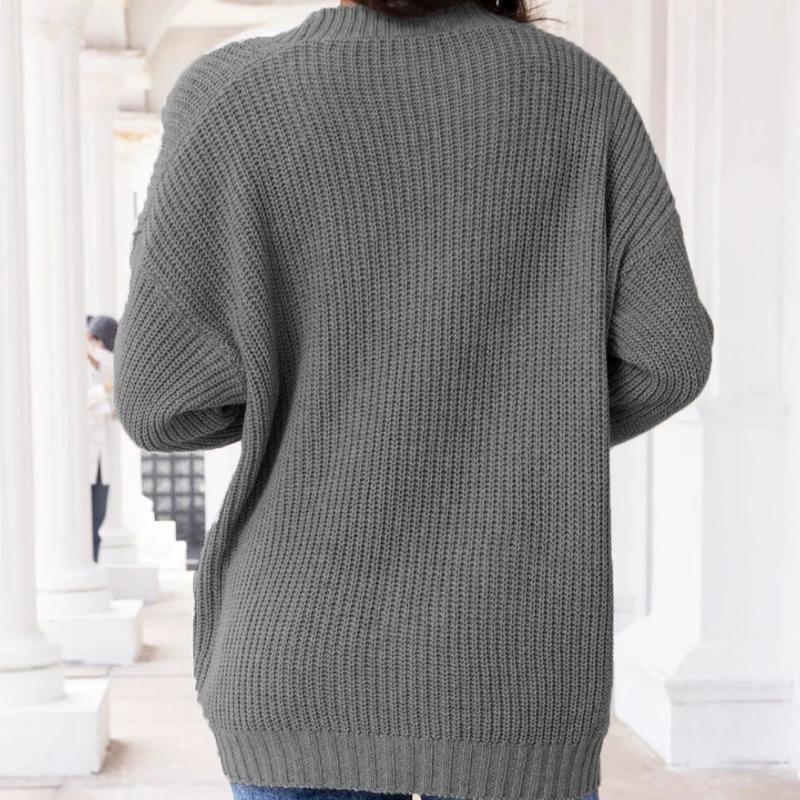 Spring and Autumn Women's V-neck Solid Color Loose Single-breasted Sweater Knitted Cardigan
