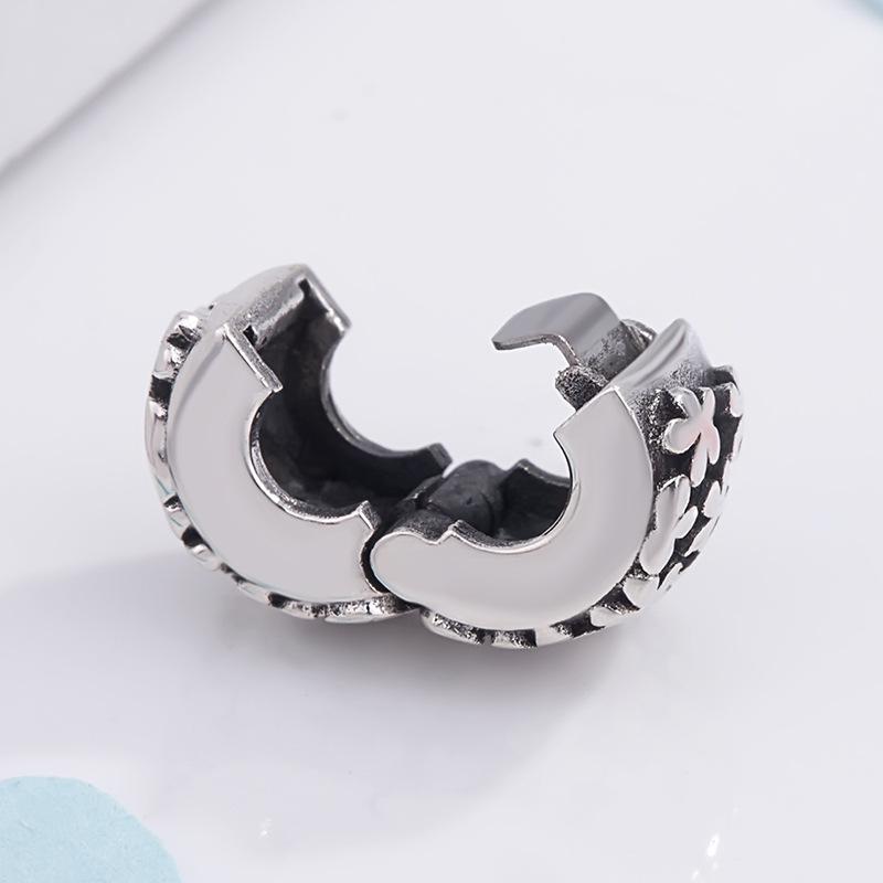 New 925 Silver Round Flower Pattern Sparkling Pink Heart-shaped Clip Charm Bead Fit for Original Bracelet DIY Women's Jewelry