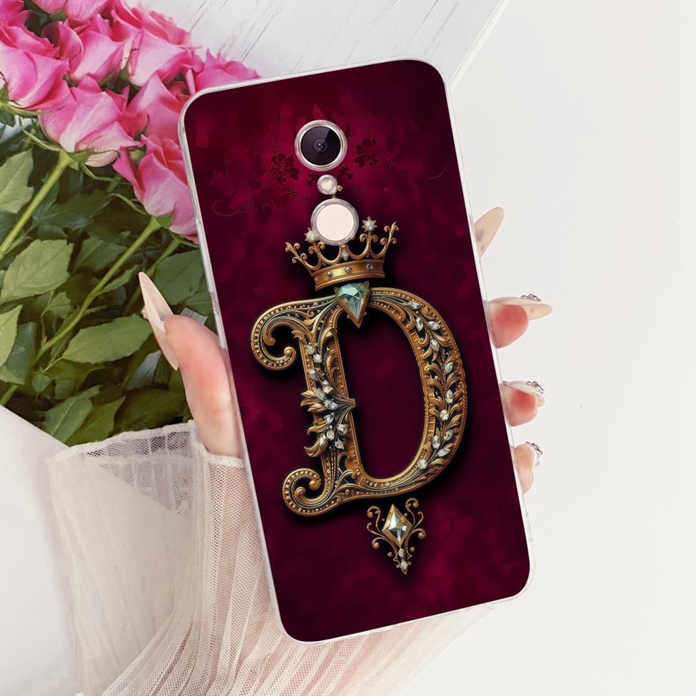 For Redmi 5 Case Cover Transparent Luxury Crown A-Z Letters 2D Flat Pattern Soft Casing For Redmi MDG1 MDI1
