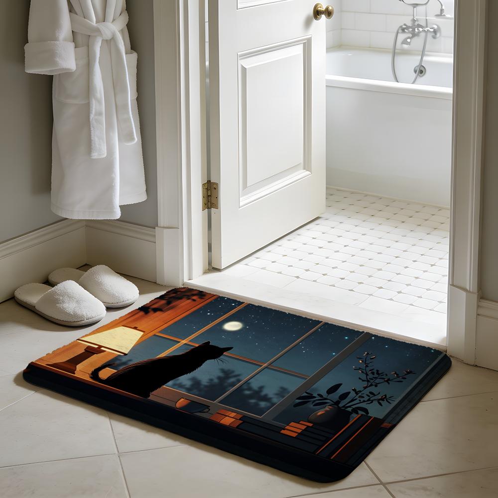 Imitation Window Landscape Floor Mat Soft Flannel Absorbent Mat Non-Slip Rug Home Bedroom Bathroom