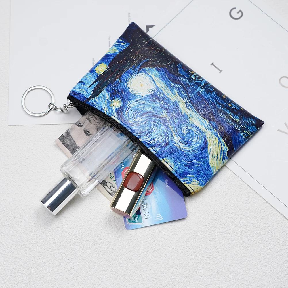 Vintage Oil Painting Canvas Cosmetic Bag Van Gogh Art Sunflower Star Moon Night Makeup Pouch Bag Women Travel Coin Purse Wallets