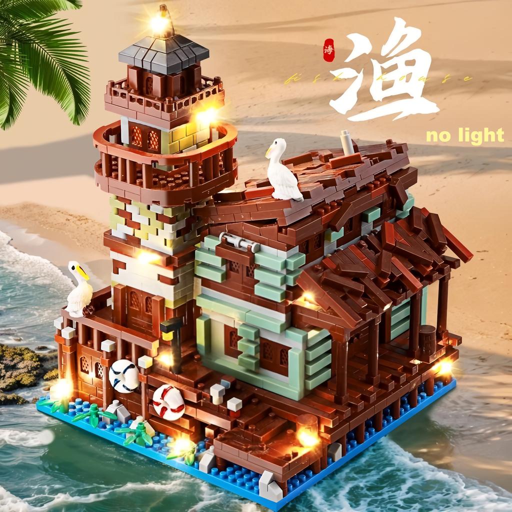 Architectural Building Blocks City Series Fishing Village Cottage Country House Model Kids Toy Gift Boys Girls