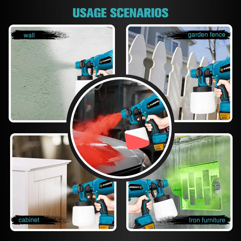 PXNBMB 1000ML Electric Spray Gun Home Cordless Paint Sprayer HVLP Auto Furniture Steel Coating Airbrush For Makita 18V BatteryPi