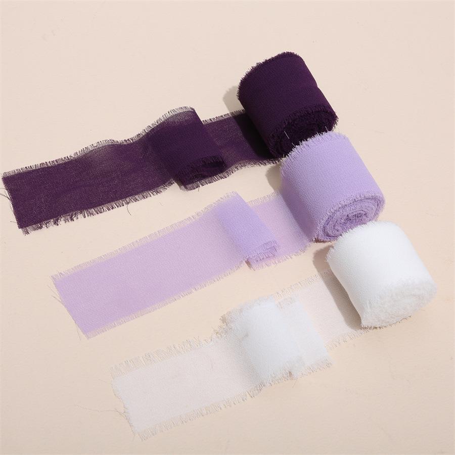 3 Roll/set 5m Frayed Edged Satin Handmade Chiffon Silk Ribbon For Wedding Invitation Bouquets Birthday Party DIY Decoration Gift