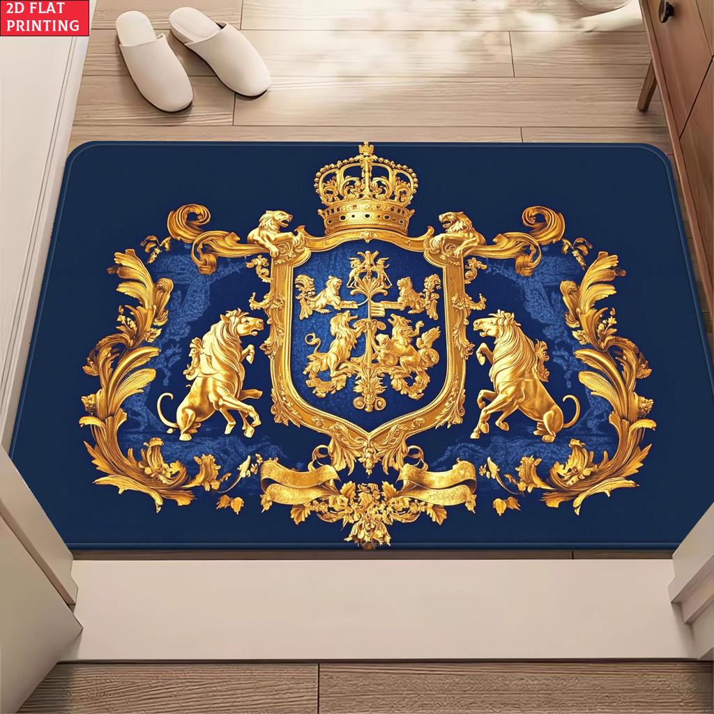 Royal Crest Rug Velvet Flannel Printed Floor Mat Luxury Design Decorative Carpet Entryway Home Decor