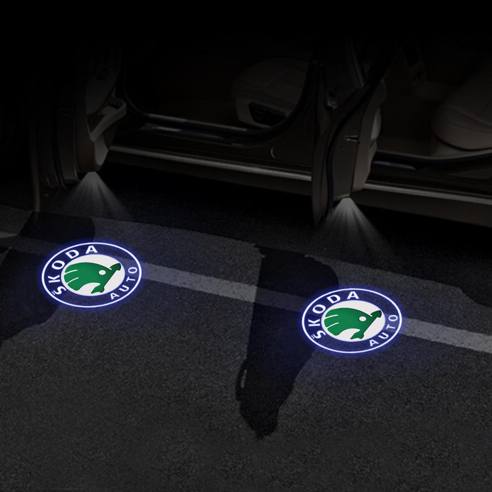 

Car Sticker 2PCS Car Door Projector Decor Lamp LED Welcome Lights for Skoda Superb 2009 2013 2014 Badge Emblem Auto Decoration A For SKODA