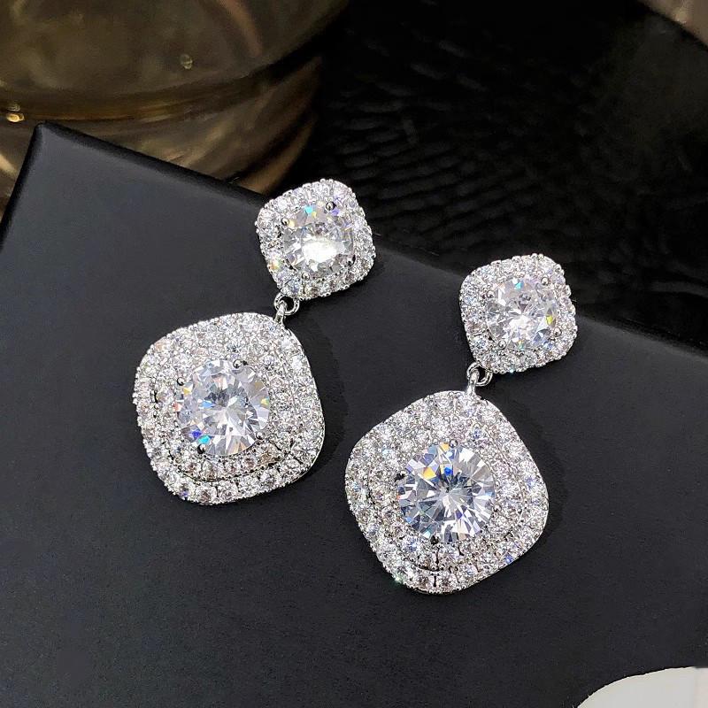 925 Sterling Silver Luxury Women Drop Earrings Full Sparkling CZ Fashion Jewelry for Wedding Daily Party Accessory