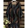 Plus Size Women's Clothing, All-over Printed T-shirt Cover-up - Asymmetric Swallowtail Crew Neck Short-sleeved Top for Curvy Women