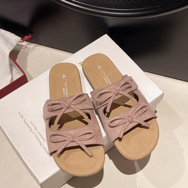 Fashion Female Shoes Womens Slippers Outdoor Slides Butterfly-Knot Loafers 2025 Summer Beach Flat Butterfly-knot Female Shoes Slippers W