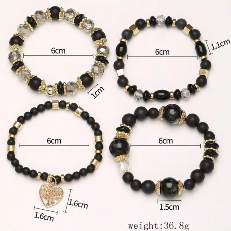 Bohemian Heart Tree Charm Bead Bracelets Set New Statement Multilayered Bracelets Pendant Charm Stretch Bangles Female Jewelry