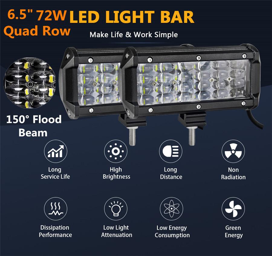 Pair 6.5" 144W Quad Row LED Flood Work Fog Lights Bar for Truck Car ATV SUV Jeep
