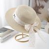 Small fresh straw hat women's flat top top hat sunshade sunscreen hat travel vacation fashion polka dot straw weaving sun hat tide