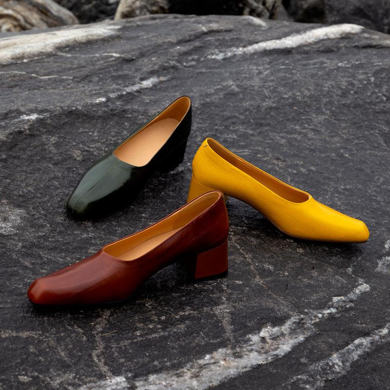 Women's Pumps Shoes Elegant Pointed Toe Mary Jane Shoes Fashion Elegant Spring Genuine Leather Cowhide Slip On Low Heels Ladies