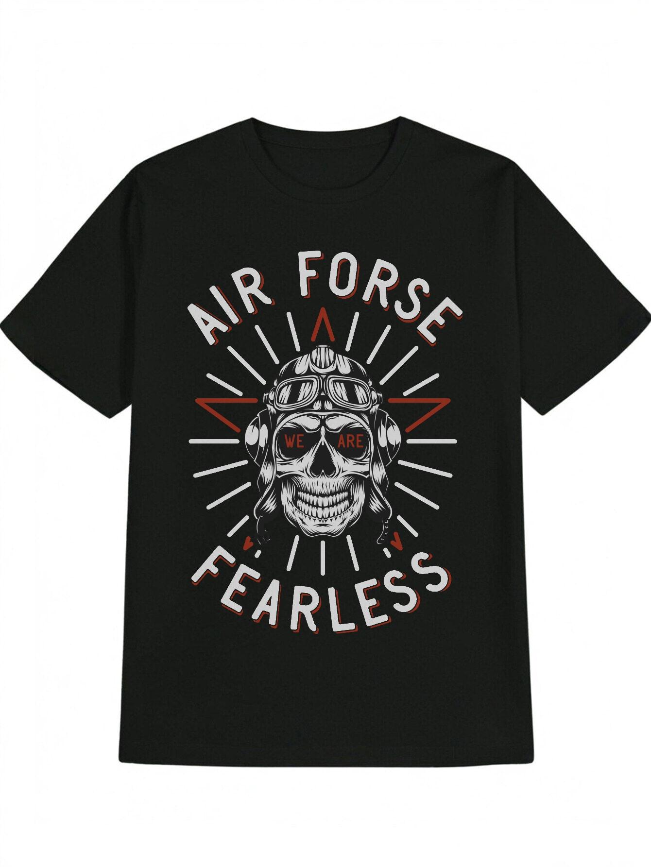 Casual Versatile Round Neck T-shirt with Skull Flyer Helmet Print XXL
