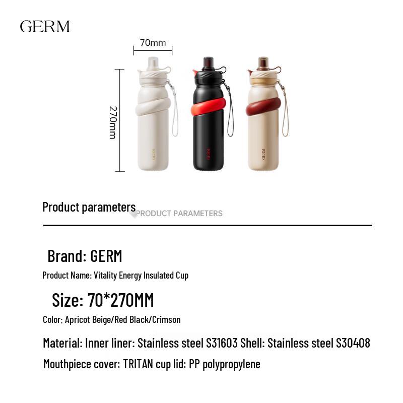 Germ Sports Insulated Water Bottle with Straw