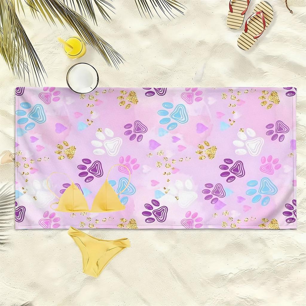 Pattern of paw prints of adorable animals polyester microfiber beach towel is highly absorbent, suitable swimming beach outings