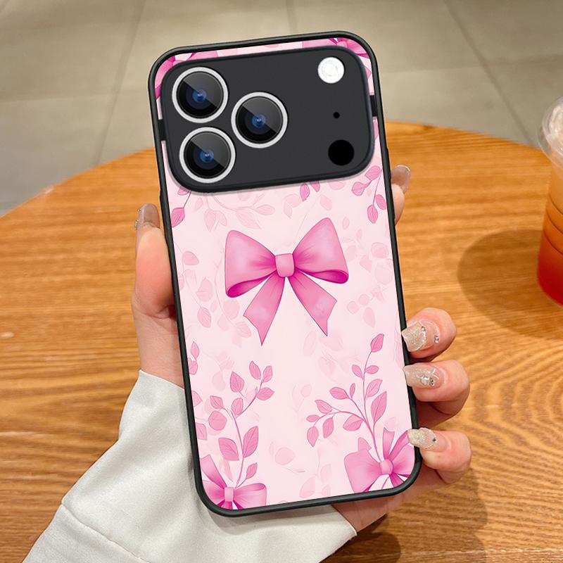 Translucent Matte Magnetic Case For iPhone 17 16 15 Pro 14 13 Pro Max 16e 17e For Magsafe Pink Bow Pattern Hard PC Phone Cover