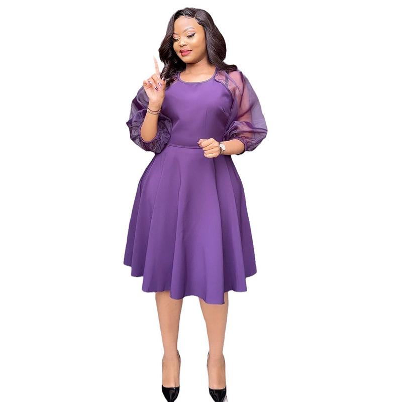 Damen Taillenbetonendes A-Linien-Kleid mit Puff- und Dreiviertelärmeln - Modisch und Bequem