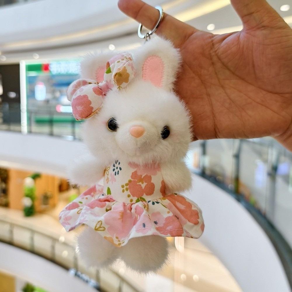 Soft Flower Skirt Bunny Pendant 12CM Rabbit Doll Pendant Fashion Stuffed Animal Keyring  Gifts