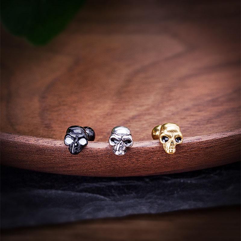 Classic Design Punk Skull Mini Earrings Stainless Steel Trendy Simple Geometric Stud Ear Jewelry Party Gifts For Women Men