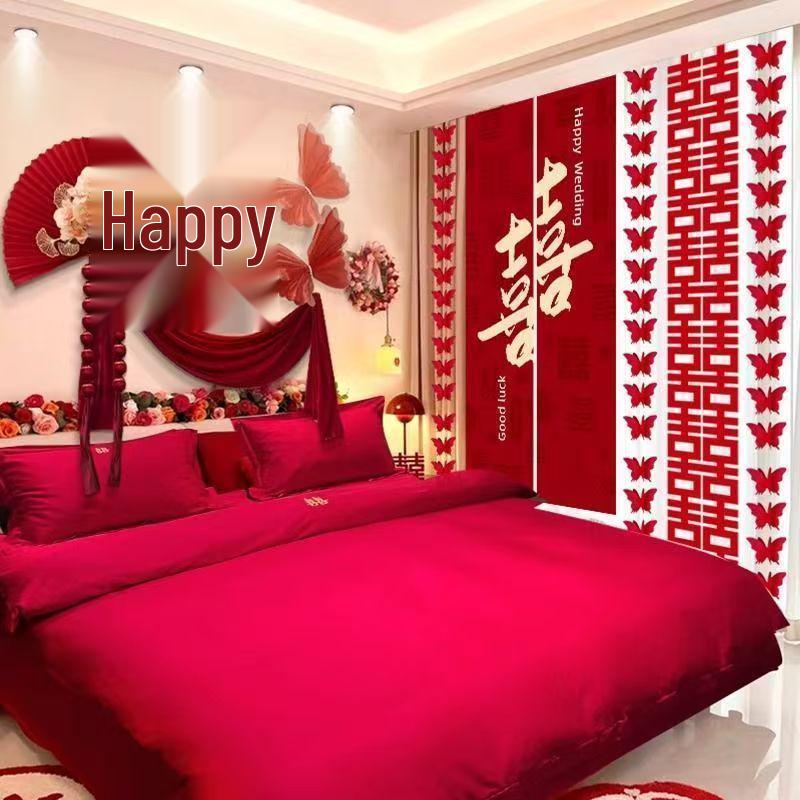 Elegant Wedding Room Decoration Set: Complete Bedroom & Bedside Table Arrangement