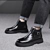FashionAutumn Winter Ankle Boots for Men Fashion Casual Buckle Designer Black Cow Leather Shoes Man Black Platform Chelsea Boots Male