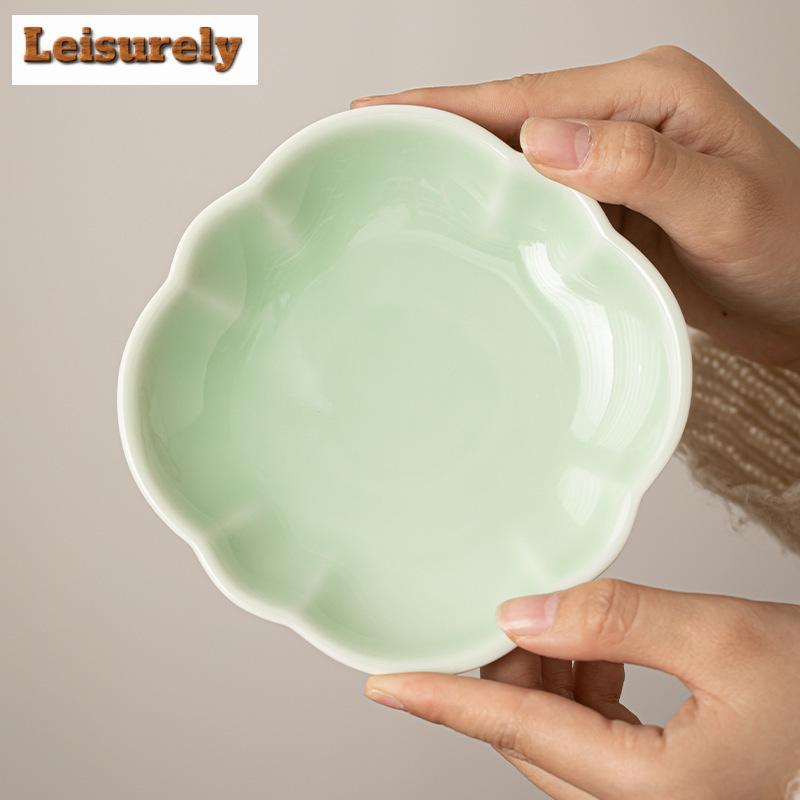 Chinese Hibiscus High Foot Fruit Dishes Aesthetic Cake Display Stand Plates for Food Household Hospitality Dishes Decoration