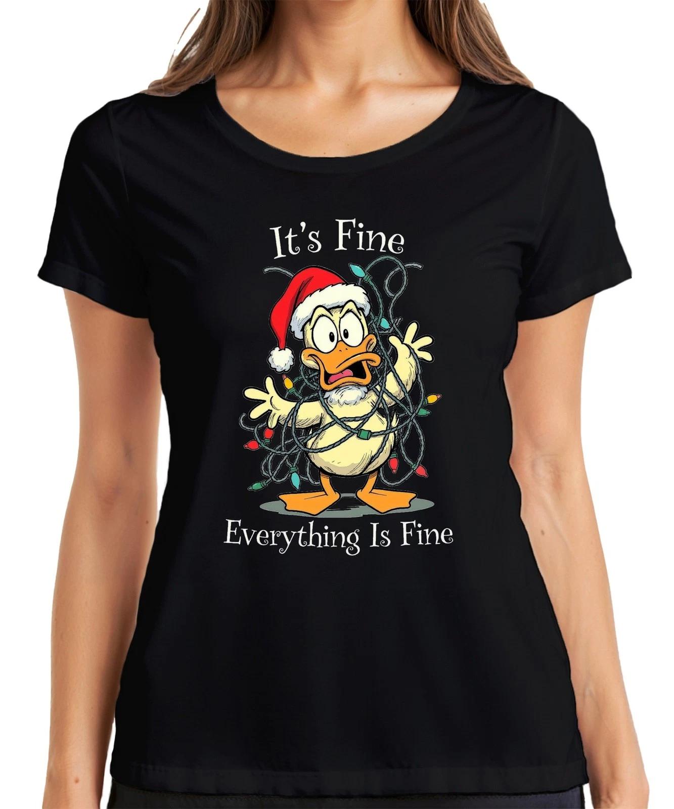 It s Fine Everything Is Fine Ente Weihnachten Lichterkette lustig Damen T-Shirt XXXXL